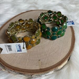 Cruise Club Green Coral Cuff Bracelet Set